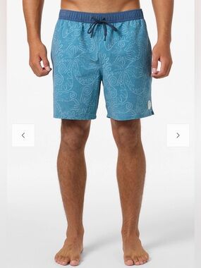 O'Neill Elastic Waist 16” Teal Blue Patterned Board Shorts